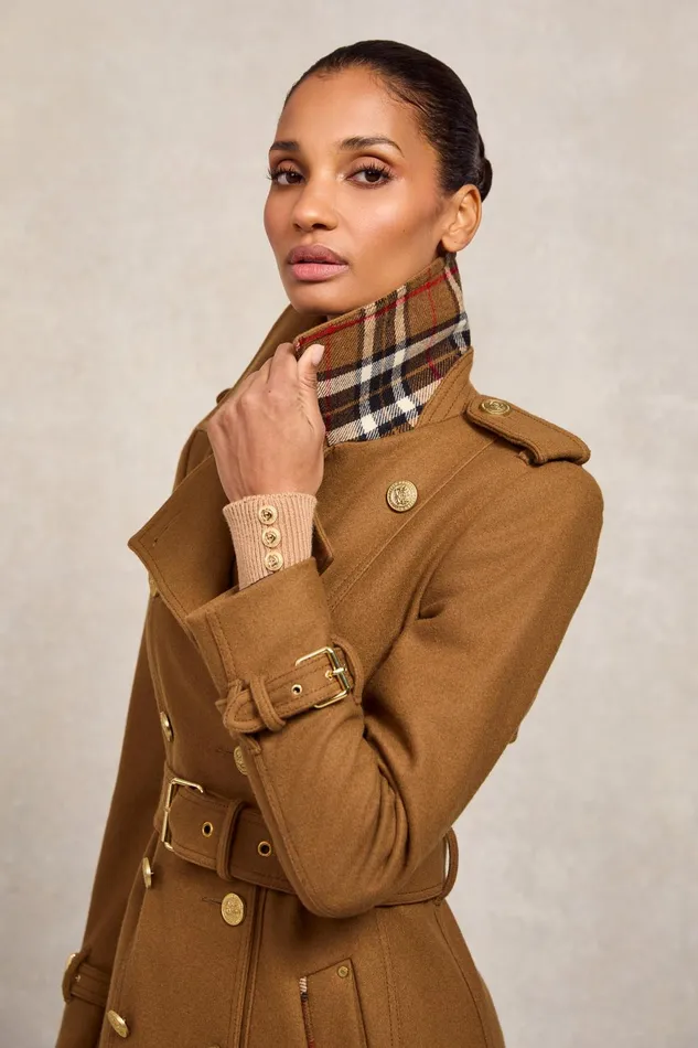 Holland Cooper Tailoring Women Full Length Chelsea Trench Coat Dark Camel