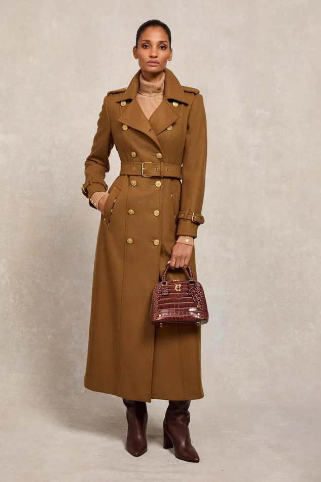 Holland Cooper Tailoring Women Full Length Chelsea Trench Coat Dark Camel