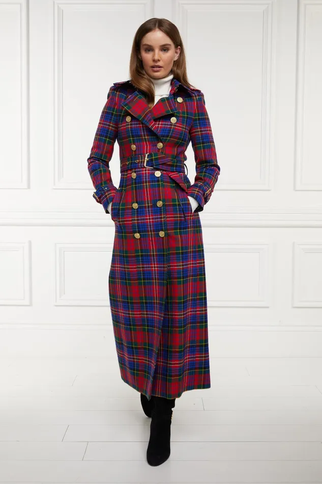 Holland Cooper Tailoring Women Full Length Marlborough Trench Coat Macpherson Tartan