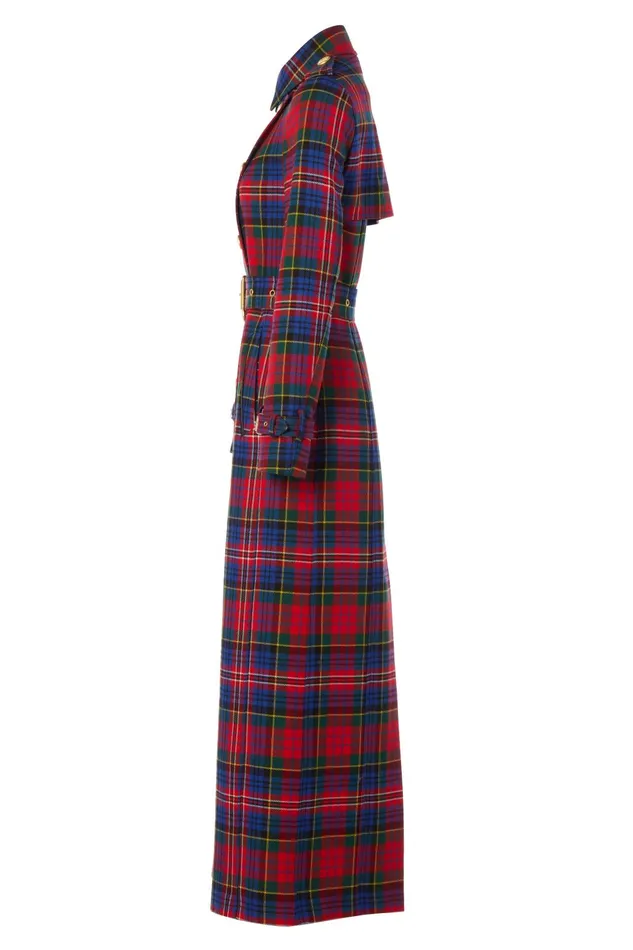Holland Cooper Tailoring Women Full Length Marlborough Trench Coat Macpherson Tartan