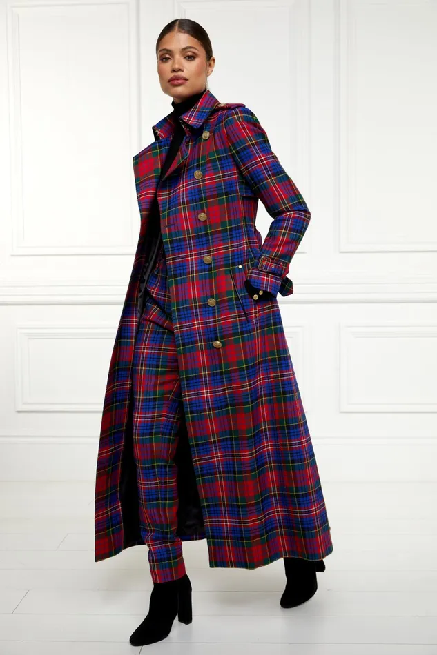 Holland Cooper Tailoring Women Full Length Marlborough Trench Coat Macpherson Tartan