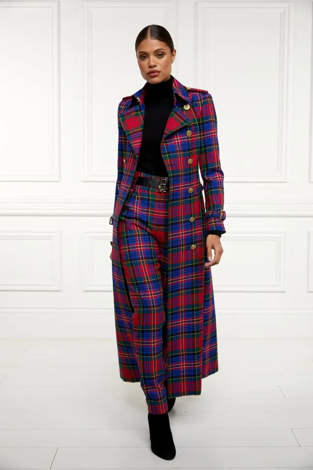 Holland Cooper Tailoring Women Full Length Marlborough Trench Coat Macpherson Tartan