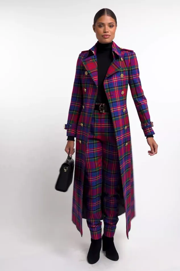 Holland Cooper Tailoring Women Full Length Marlborough Trench Coat Macpherson Tartan