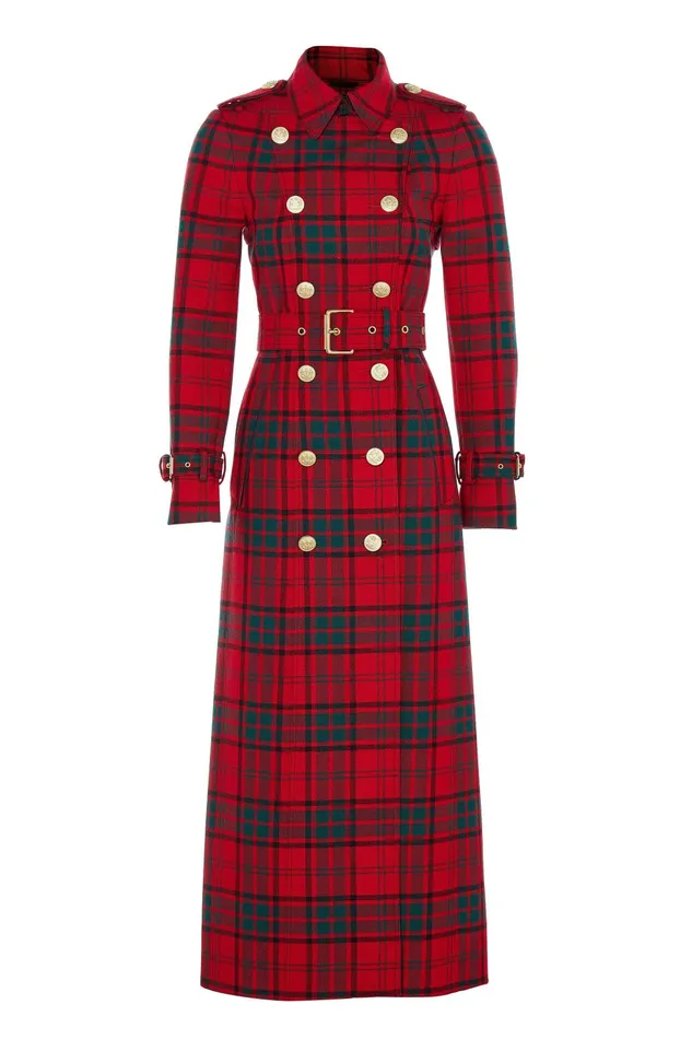 Holland Cooper Tailoring Women Full Length Marlborough Trench Coat Red Tartan