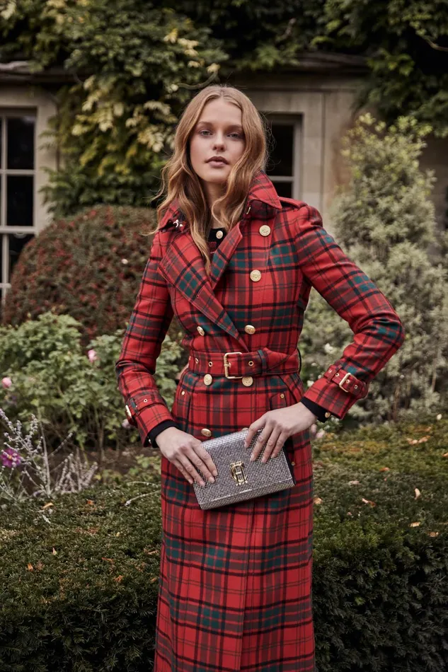 Holland Cooper Tailoring Women Full Length Marlborough Trench Coat Red Tartan
