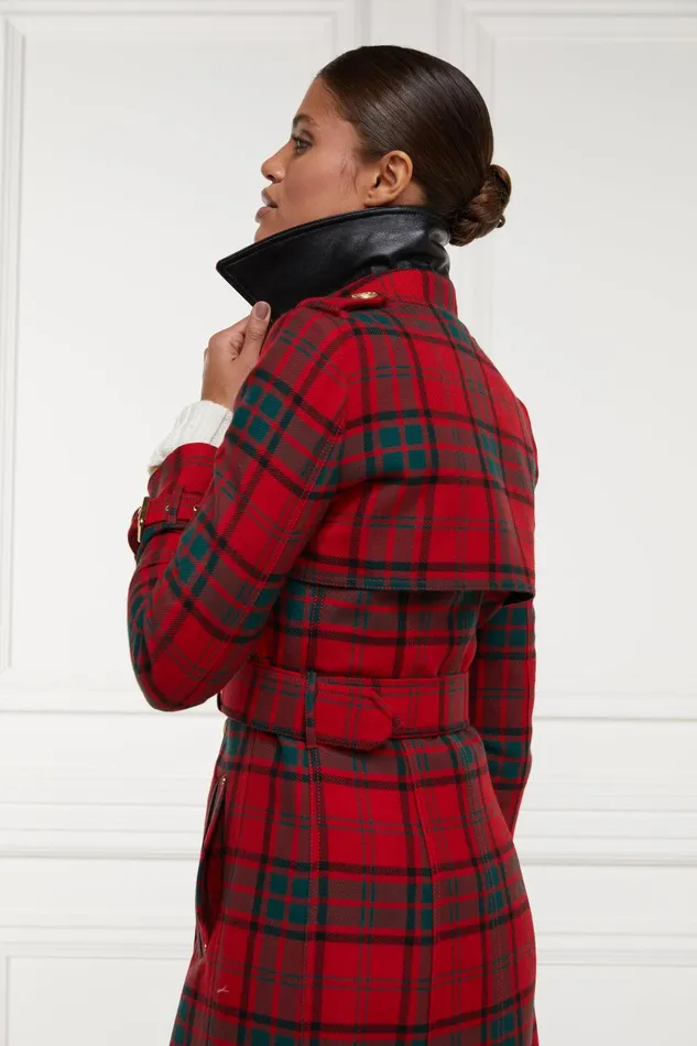 Holland Cooper Tailoring Women Full Length Marlborough Trench Coat Red Tartan
