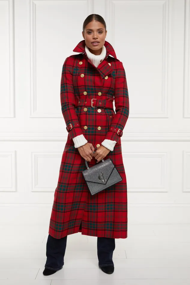 Holland Cooper Tailoring Women Full Length Marlborough Trench Coat Red Tartan
