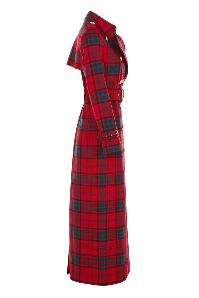 Holland Cooper Tailoring Women Full Length Marlborough Trench Coat Red Tartan