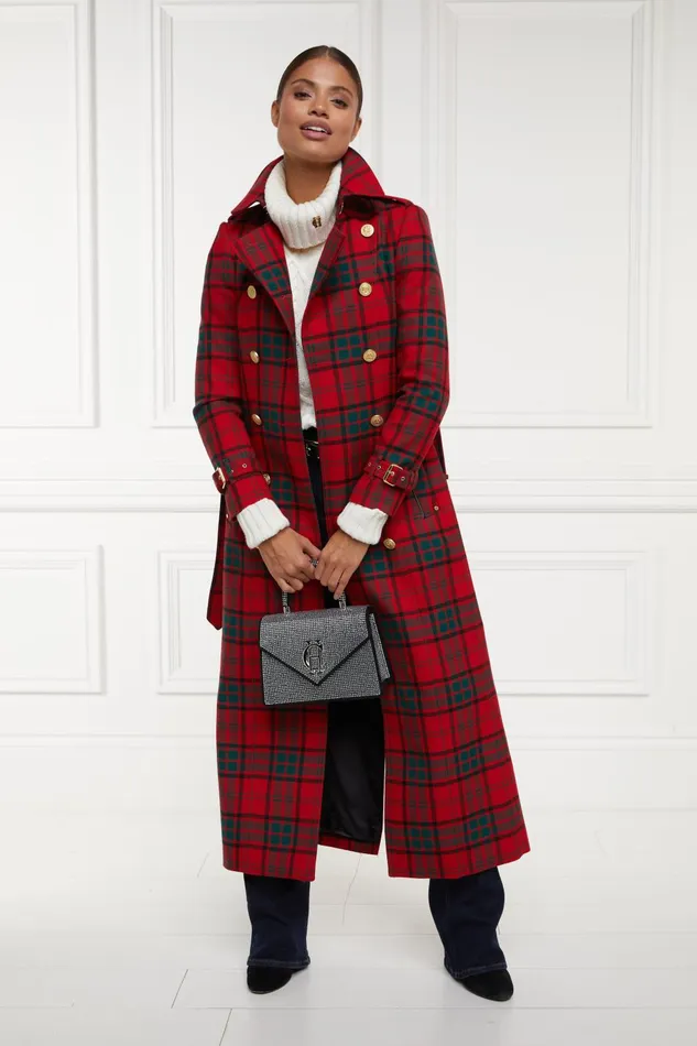 Holland Cooper Tailoring Women Full Length Marlborough Trench Coat Red Tartan