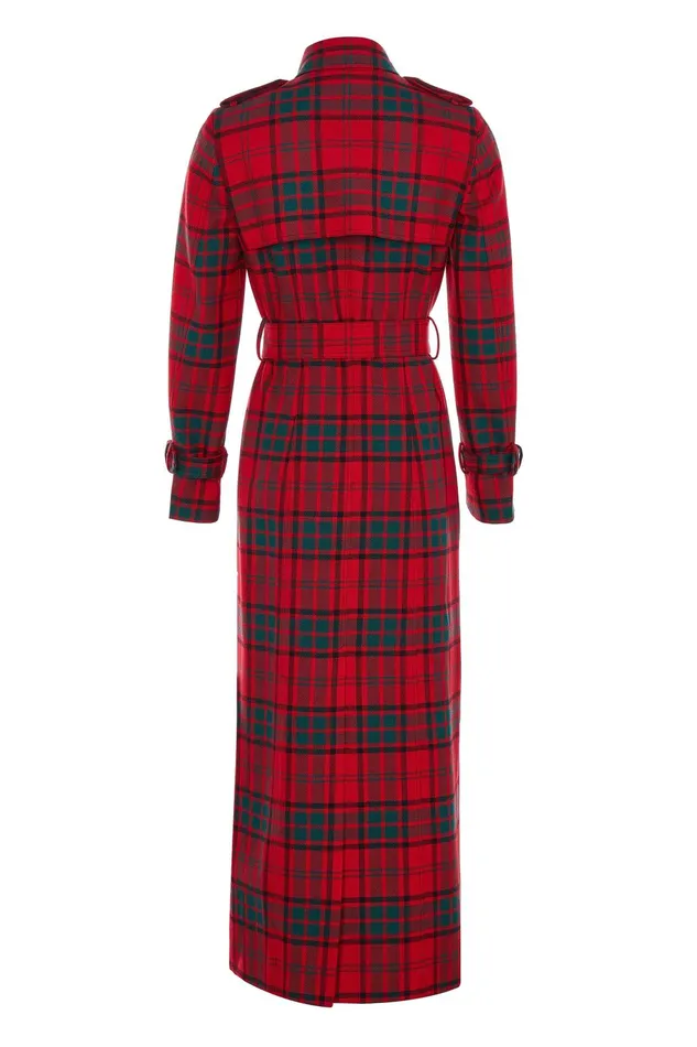 Holland Cooper Tailoring Women Full Length Marlborough Trench Coat Red Tartan