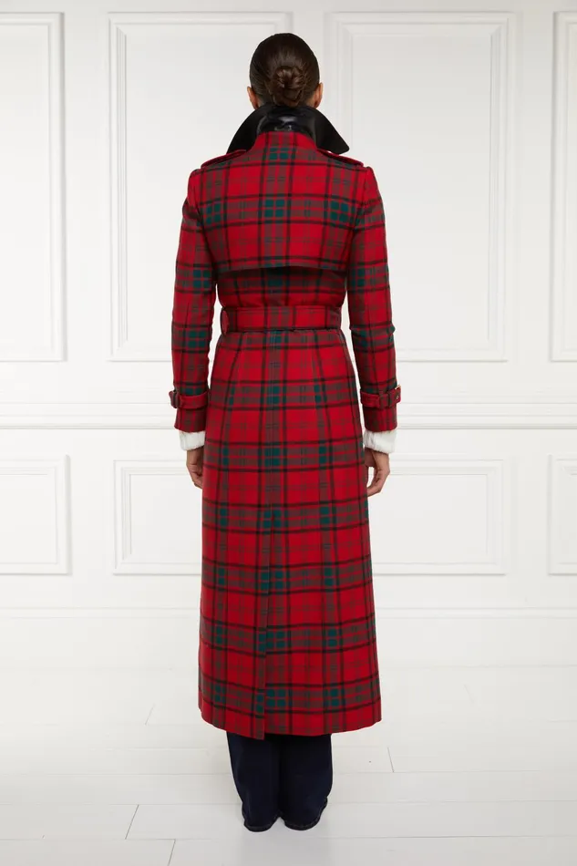 Holland Cooper Tailoring Women Full Length Marlborough Trench Coat Red Tartan