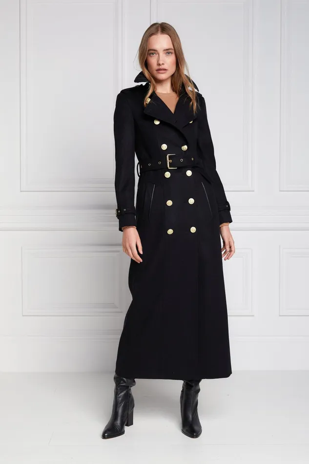 Holland Cooper Tailoring Women Full Length Marlborough Trench Coat Soft Black