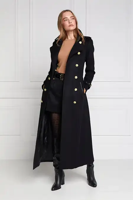 Holland Cooper Tailoring Women Full Length Marlborough Trench Coat Soft Black