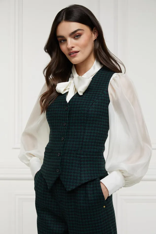 Holland Cooper Tailoring Women Hampton Waistcoat Emerald Houndstooth