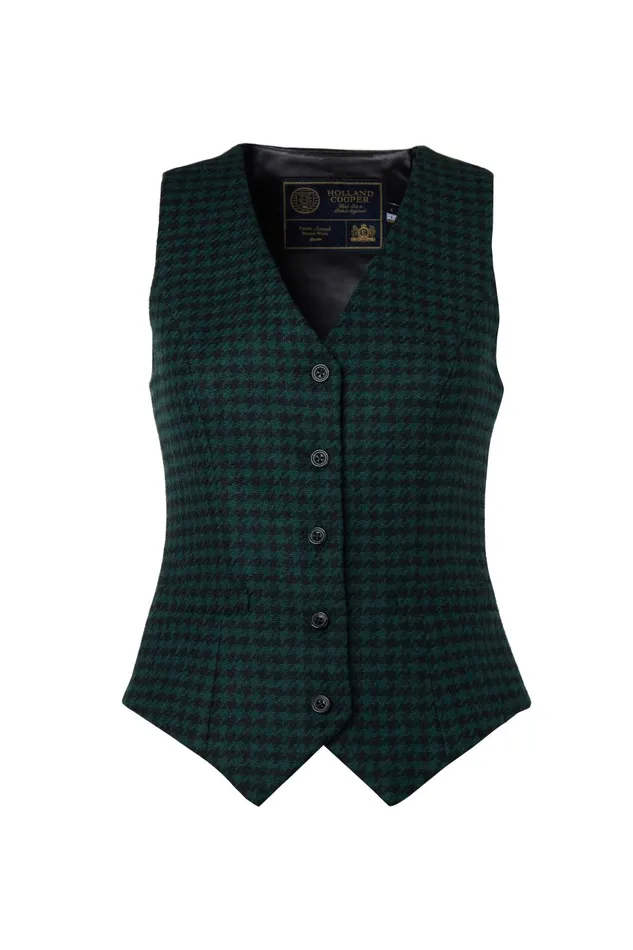 Holland Cooper Tailoring Women Hampton Waistcoat Emerald Houndstooth Holland Cooper Tailoring Women Hampton Waistcoat Emerald Houndstooth