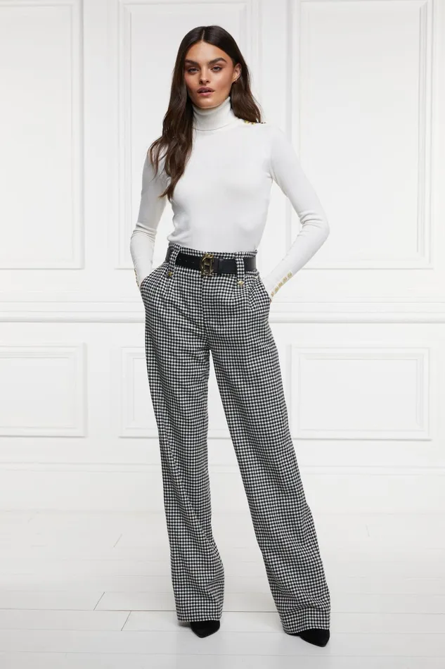 Holland Cooper Tailoring Women High Waisted Straight Trouser Black and White Puppy Tooth Holland Cooper Tailoring Women High Waisted Straight Trouser Black and White Puppy Tooth