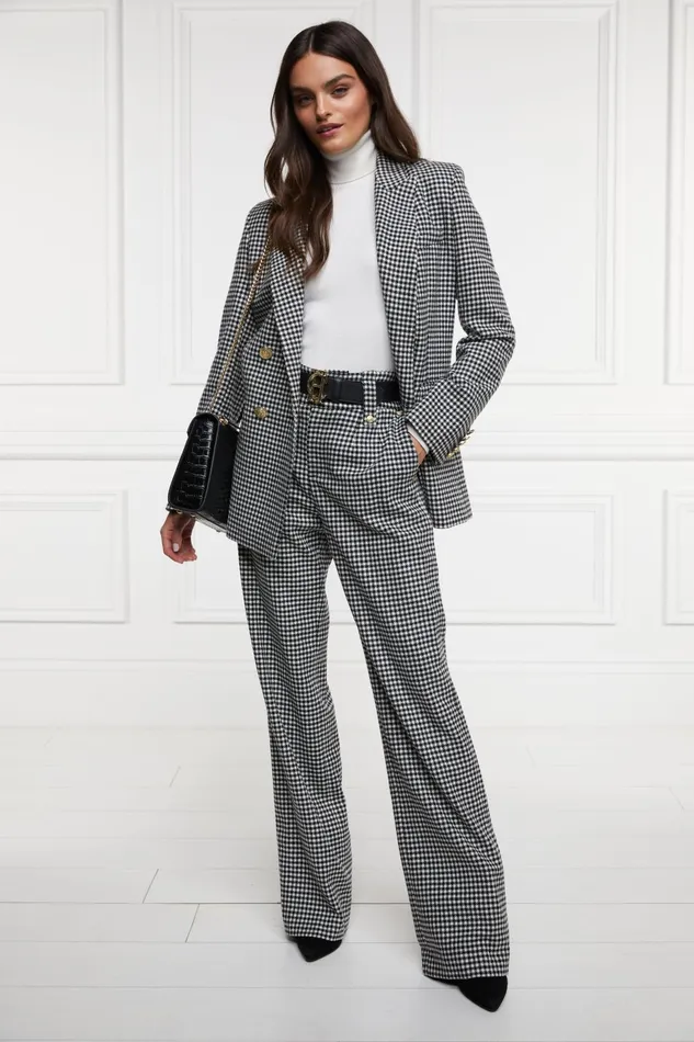 Holland Cooper Tailoring Women High Waisted Straight Trouser Black and White Puppy Tooth Holland Cooper Tailoring Women High Waisted Straight Trouser Black and White Puppy Tooth
