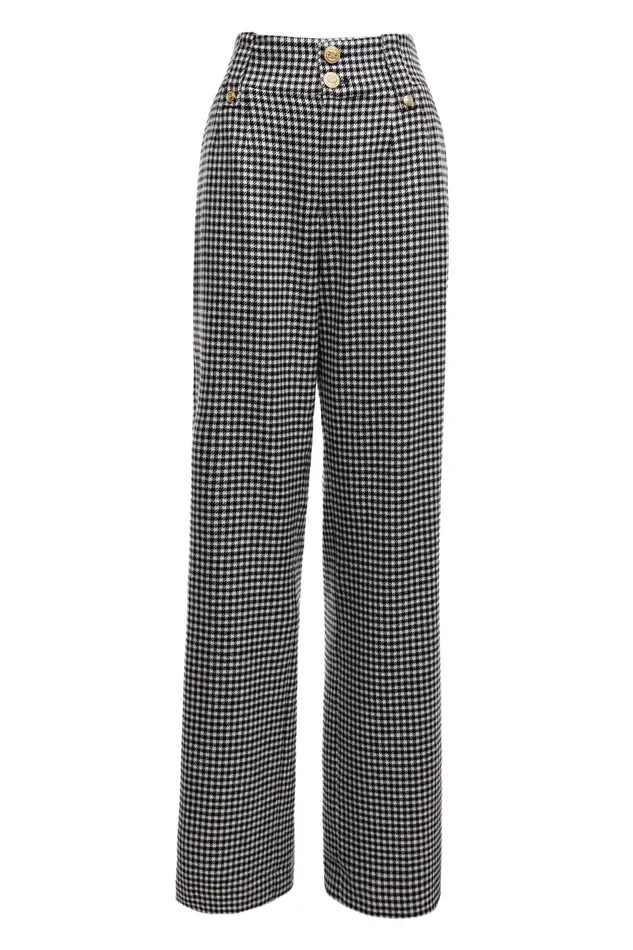 Holland Cooper Tailoring Women High Waisted Straight Trouser Black and White Puppy Tooth Holland Cooper Tailoring Women High Waisted Straight Trouser Black and White Puppy Tooth