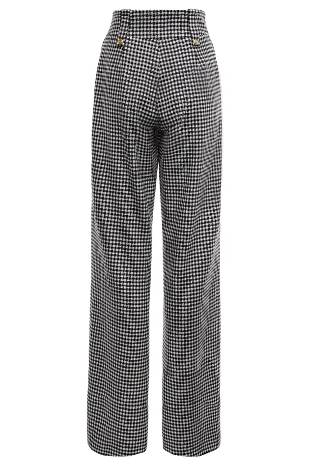 Holland Cooper Tailoring Women High Waisted Straight Trouser Black and White Puppy Tooth Holland Cooper Tailoring Women High Waisted Straight Trouser Black and White Puppy Tooth
