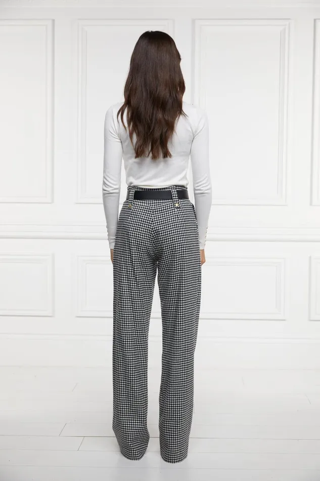Holland Cooper Tailoring Women High Waisted Straight Trouser Black and White Puppy Tooth Holland Cooper Tailoring Women High Waisted Straight Trouser Black and White Puppy Tooth