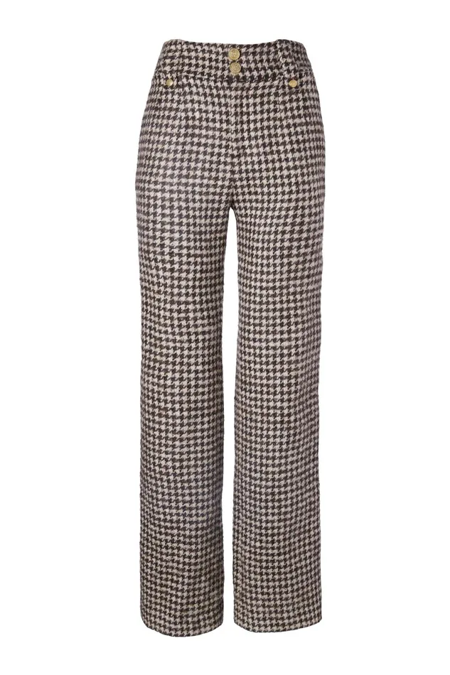 Holland Cooper Tailoring Women High Waisted Straight Trouser Coffee Houndstooth Holland Cooper Tailoring Women High Waisted Straight Trouser Coffee Houndstooth