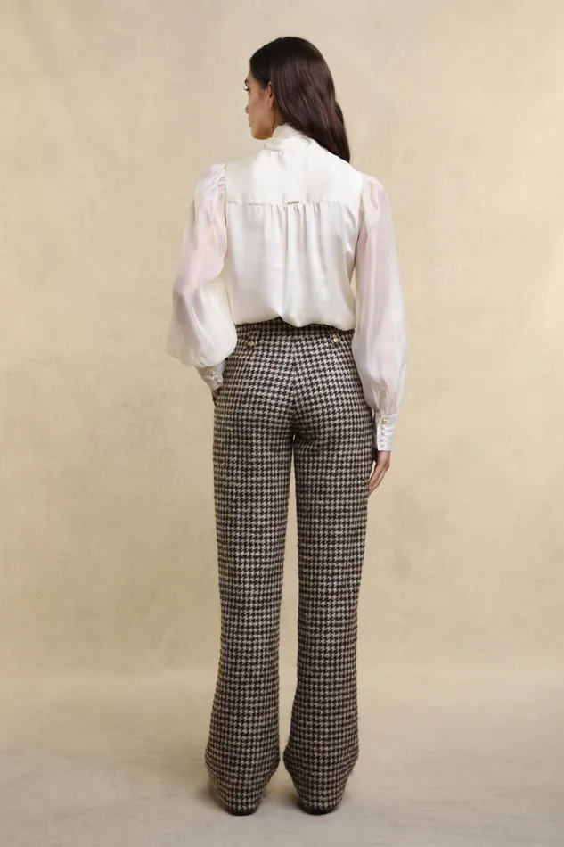 Holland Cooper Tailoring Women High Waisted Straight Trouser Coffee Houndstooth Holland Cooper Tailoring Women High Waisted Straight Trouser Coffee Houndstooth