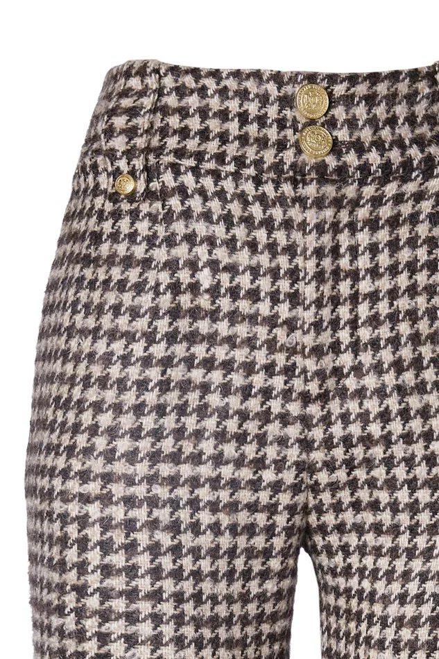 Holland Cooper Tailoring Women High Waisted Straight Trouser Coffee Houndstooth Holland Cooper Tailoring Women High Waisted Straight Trouser Coffee Houndstooth
