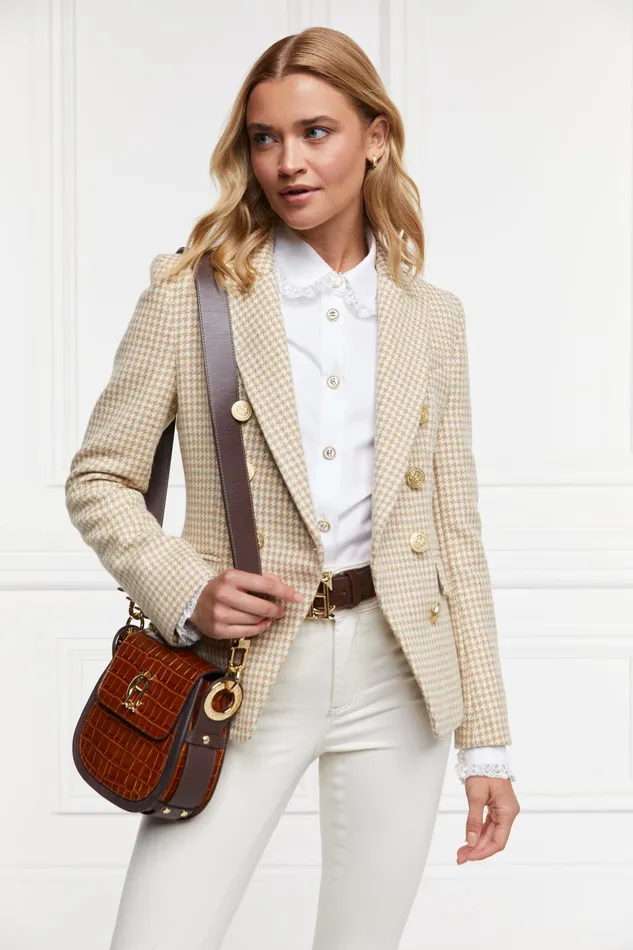 Holland Cooper Tailoring Women Knightsbridge Blazer Camel Puppy Tooth