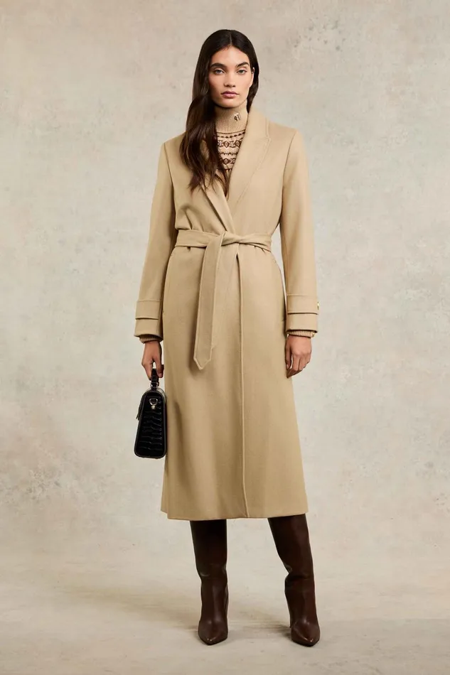 Holland Cooper Tailoring Women Wrap Coat Camel