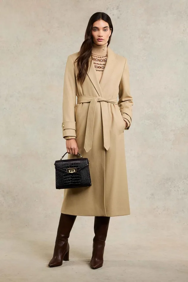 Holland Cooper Tailoring Women Wrap Coat Camel