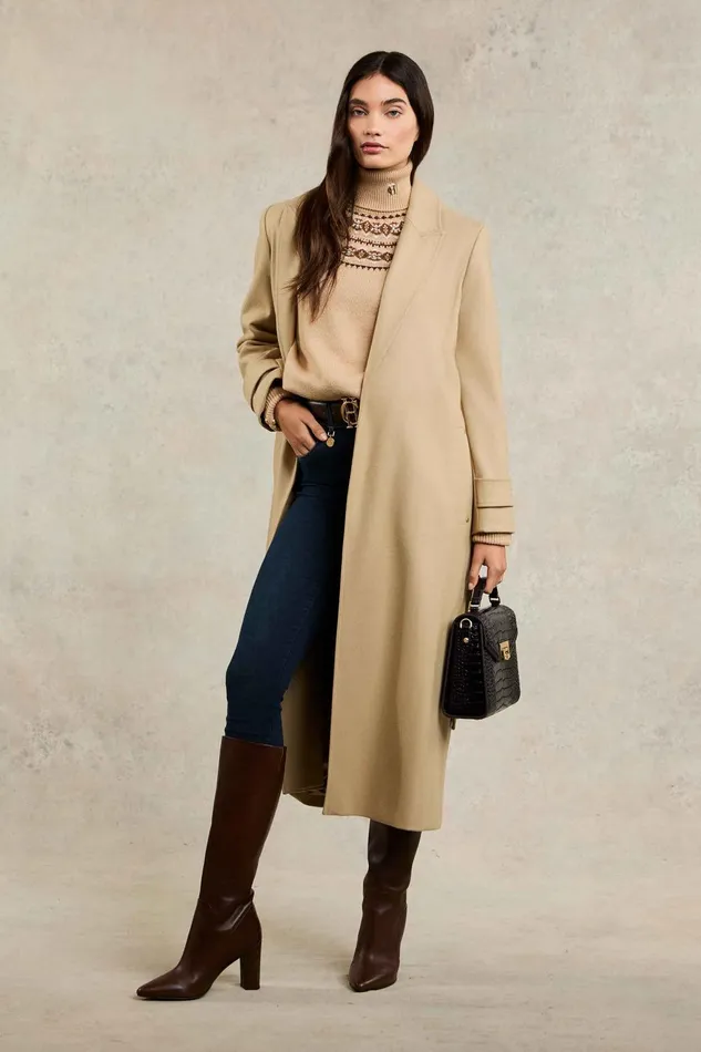 Holland Cooper Tailoring Women Wrap Coat Camel