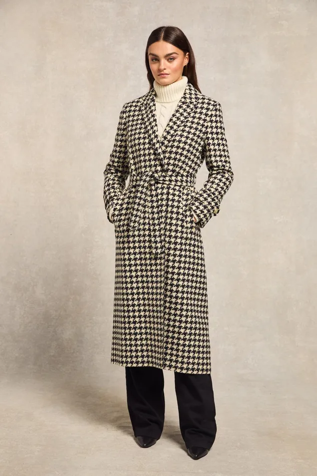 Holland Cooper Tailoring Women Wrap Coat Large Scale Houndstooth