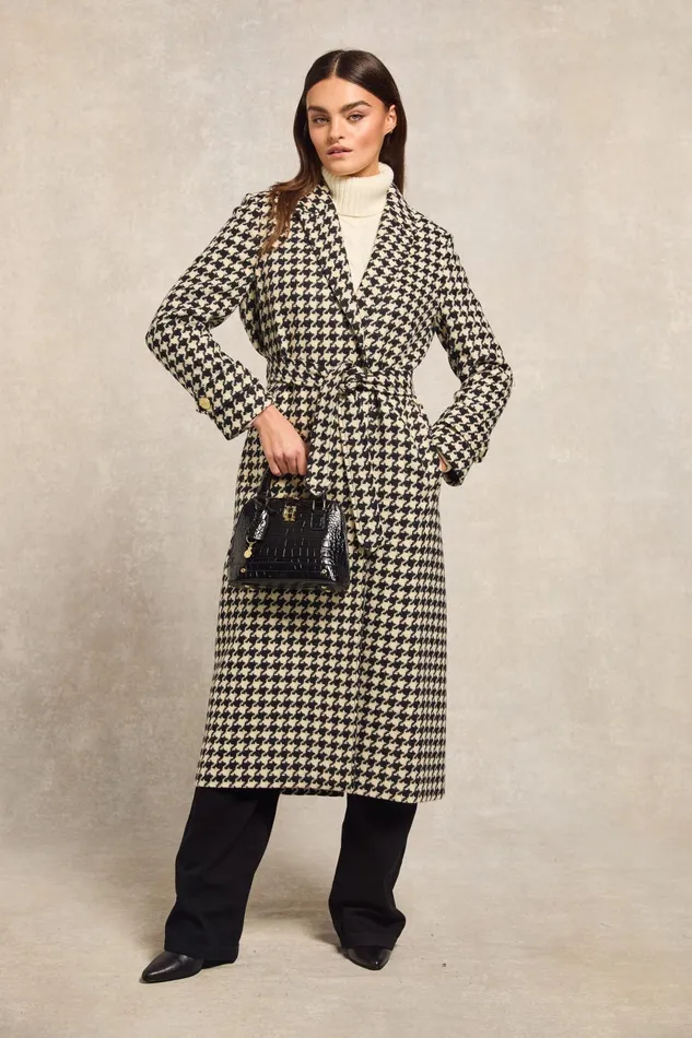 Holland Cooper Tailoring Women Wrap Coat Large Scale Houndstooth