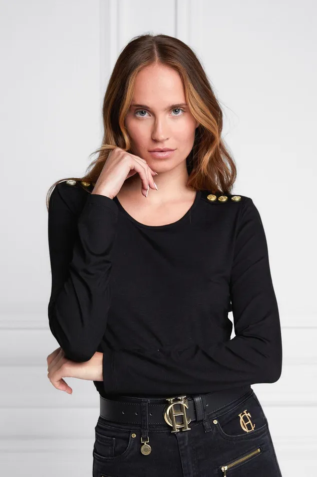Holland Cooper Tops Women Long Sleeve Crew Neck Tee Black