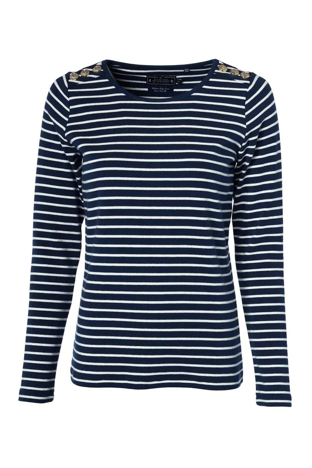 Holland Cooper Tops Women Padstow Long Sleeve Crew Neck Tee Ink Navy Natural Stripe Holland Cooper Tops Women Padstow Long Sleeve Crew Neck Tee Ink Navy Natural Stripe