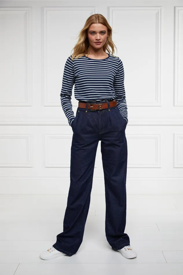 Holland Cooper Tops Women Padstow Long Sleeve Crew Neck Tee Ink Navy Natural Stripe Holland Cooper Tops Women Padstow Long Sleeve Crew Neck Tee Ink Navy Natural Stripe