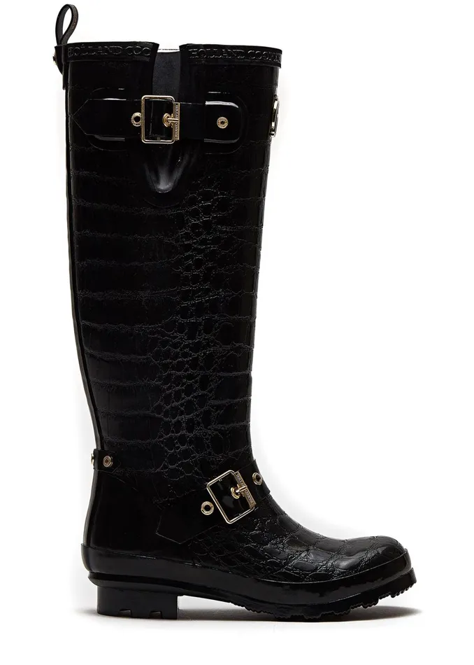 Holland Cooper Wellington Boots Women Sherpa Lined Regency Wellington Black Croc