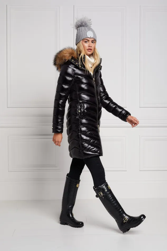 Holland Cooper Wellington Boots Women Sherpa Lined Regency Wellington Black Croc