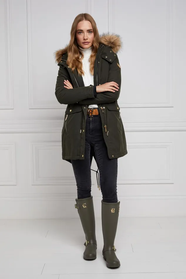Holland Cooper Wellington Boots Women Sherpa Lined Regency Wellington Matte Green