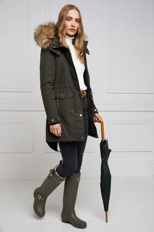 Holland Cooper Wellington Boots Women Sherpa Lined Regency Wellington Matte Green