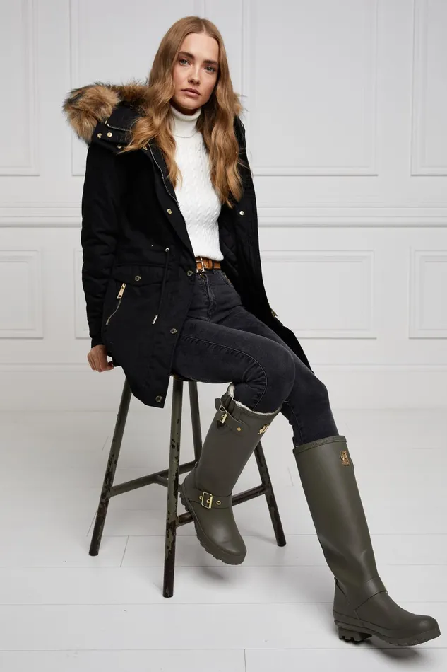 Holland Cooper Wellington Boots Women Sherpa Lined Regency Wellington Matte Green