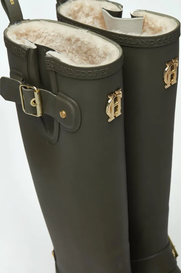 Holland Cooper Wellington Boots Women Sherpa Lined Regency Wellington Matte Green