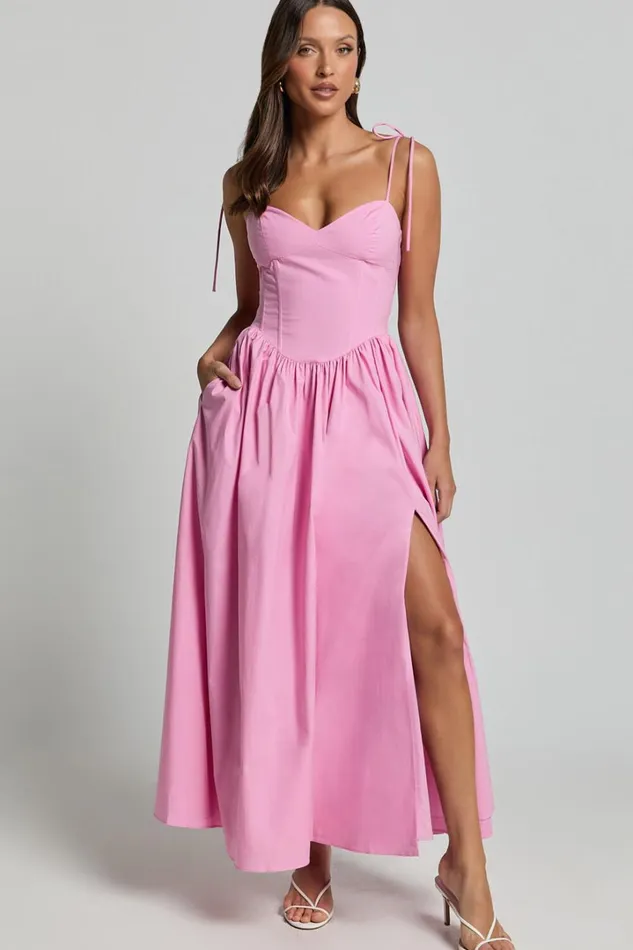 Holly Midi Dress 8211 Corset Lace Up Dress With Split In Musk Pink Women Showpo Dresses