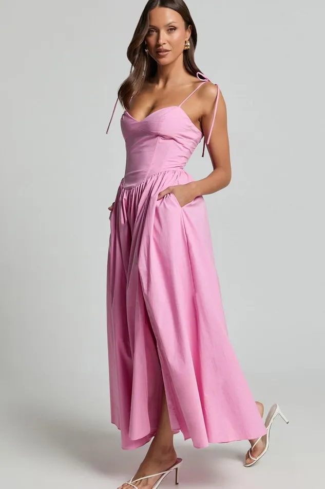 Holly Midi Dress 8211 Corset Lace Up Dress With Split In Musk Pink Women Showpo Dresses