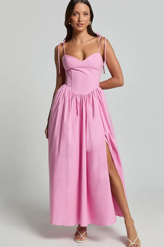 Holly Midi Dress 8211 Corset Lace Up Dress With Split In Musk Pink Women Showpo Dresses