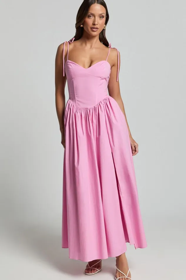 Holly Midi Dress 8211 Corset Lace Up Dress With Split In Musk Pink Women Showpo Dresses