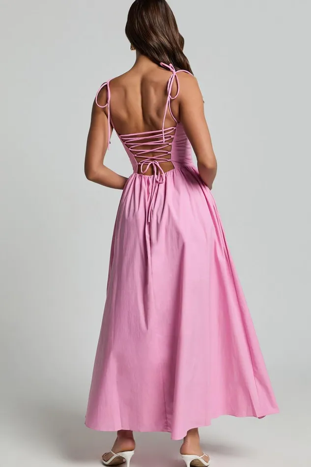 Holly Midi Dress 8211 Corset Lace Up Dress With Split In Musk Pink Women Showpo Dresses