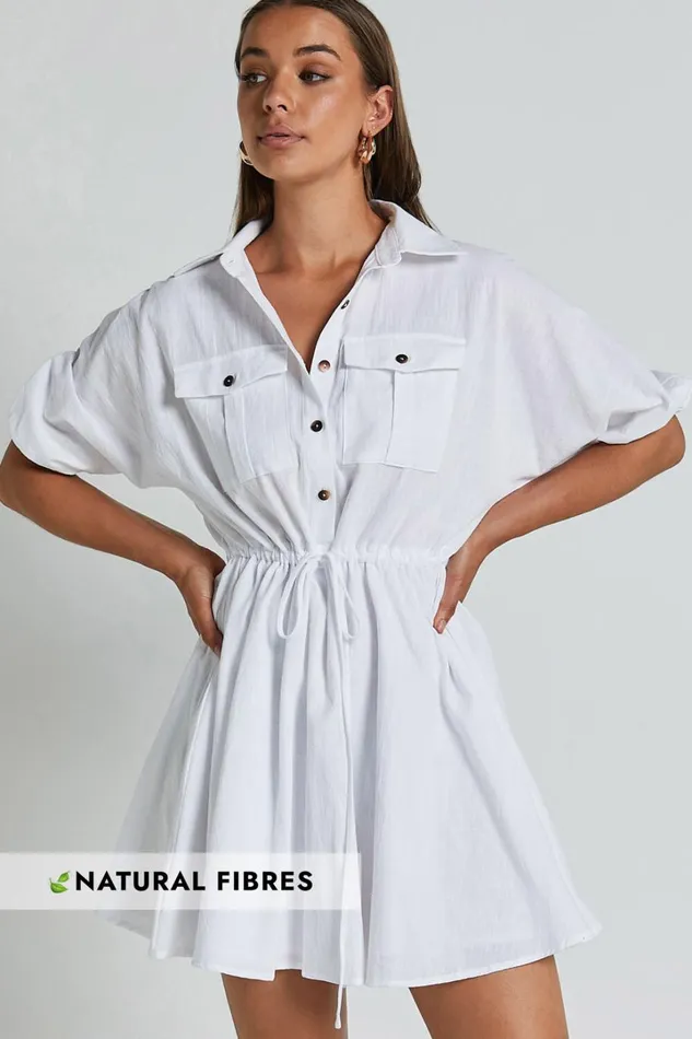 Holly Utility Tie Waist Mini Dress In White Women Showpo Dresses