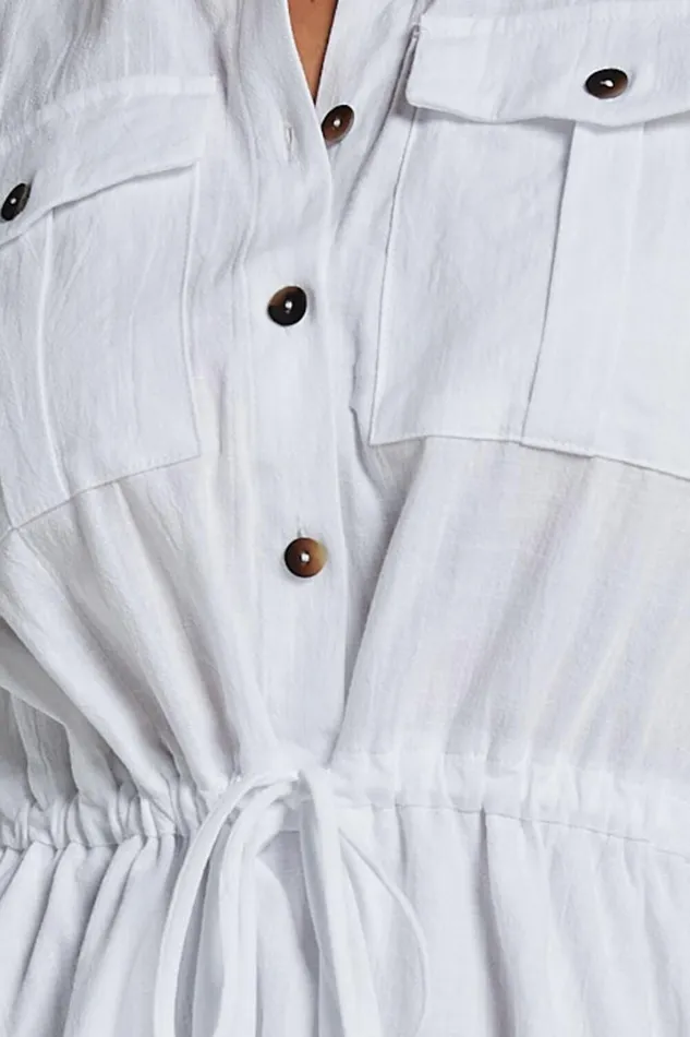 Holly Utility Tie Waist Mini Dress In White Women Showpo Dresses
