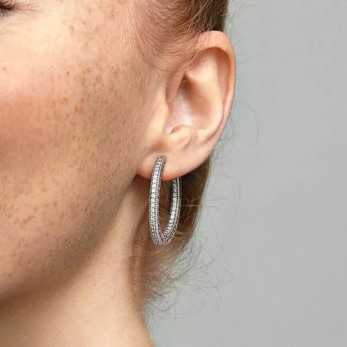 Hoop Earrings Women Pandora Sparkle and Hearts Hoop Earrings